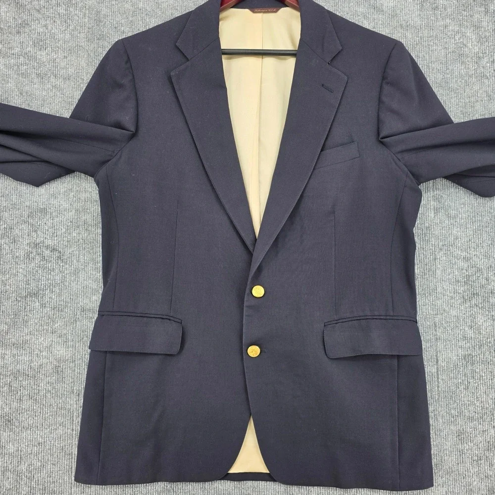 Joseph & Feiss Navy Blue Wool Blazer Gold Crest Buttons USA Made Culwell & Son